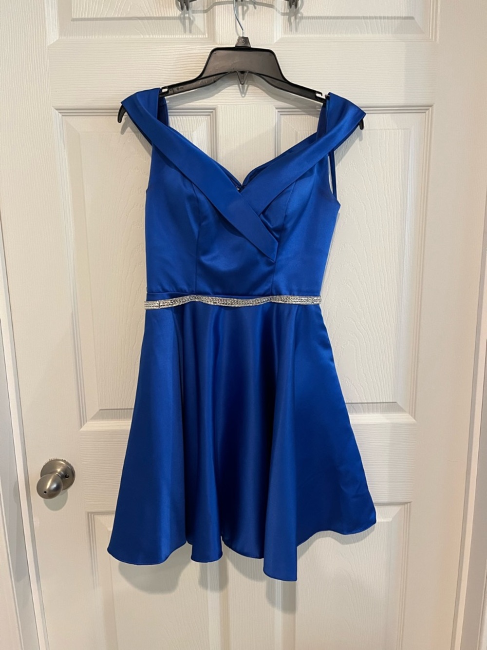 May Queen Couture royal blue with silver detail homecoming dress. Size 6.